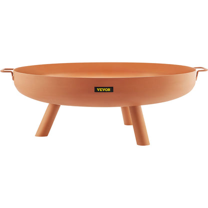 Fire Pit Bowl, 30-Inch Deep Round Carbon Steel Fire Bowl, Wood Burning for Outdoor Patios, Backyards & Camping Uses, with A Drain Hole, Portable Handles and A Firewood Stick, Brown