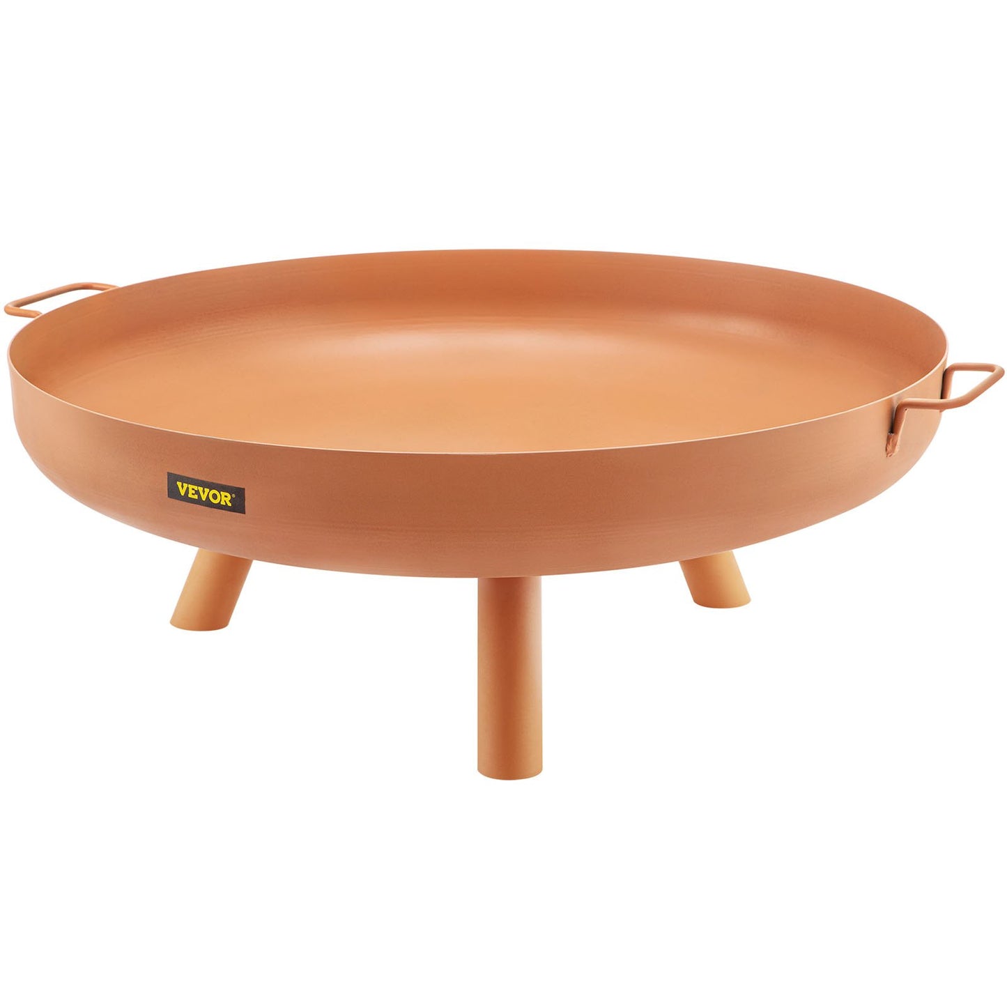 Fire Pit Bowl, 30-Inch Deep Round Carbon Steel Fire Bowl, Wood Burning for Outdoor Patios, Backyards & Camping Uses, with A Drain Hole, Portable Handles and A Firewood Stick, Brown