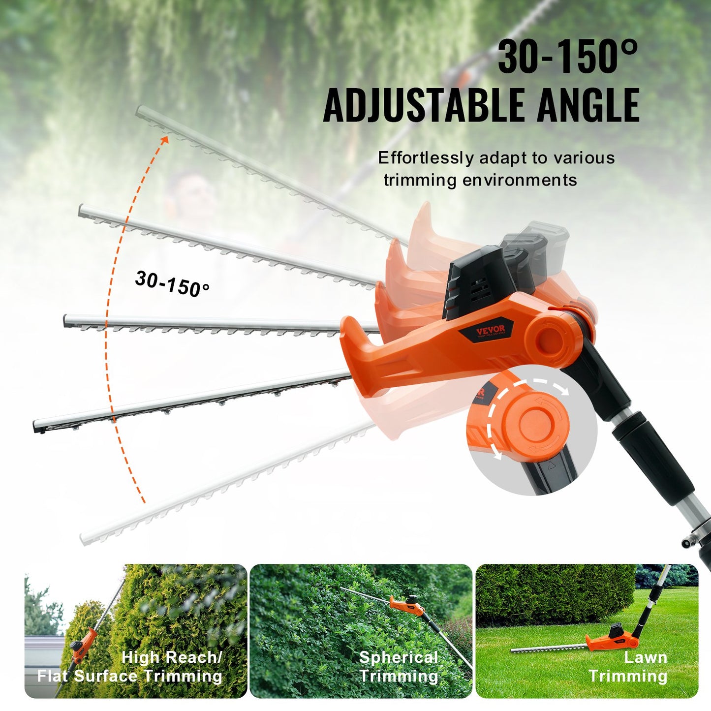 20V Cordless Hedge Trimmer Telescoping Pole Hedge Trimmer 18 inch Blade