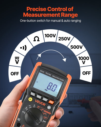 Digital Multimeter, 4000-Count TRMS Voltmeter Ohmmeter, 1000V AC/DC Voltage Tester with Switchable Auto/Manual Range for Voltage, Resistance, and Continuity Measurment