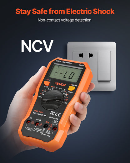 Digital Multimeter, 6000-Count TRMS DC/AC Voltmeter Current Tester, Professional NCV Multimeter for Current Voltage Resistance Capacitance Duty-Cycle Tempetature Diodes Continuity Live Wire Test