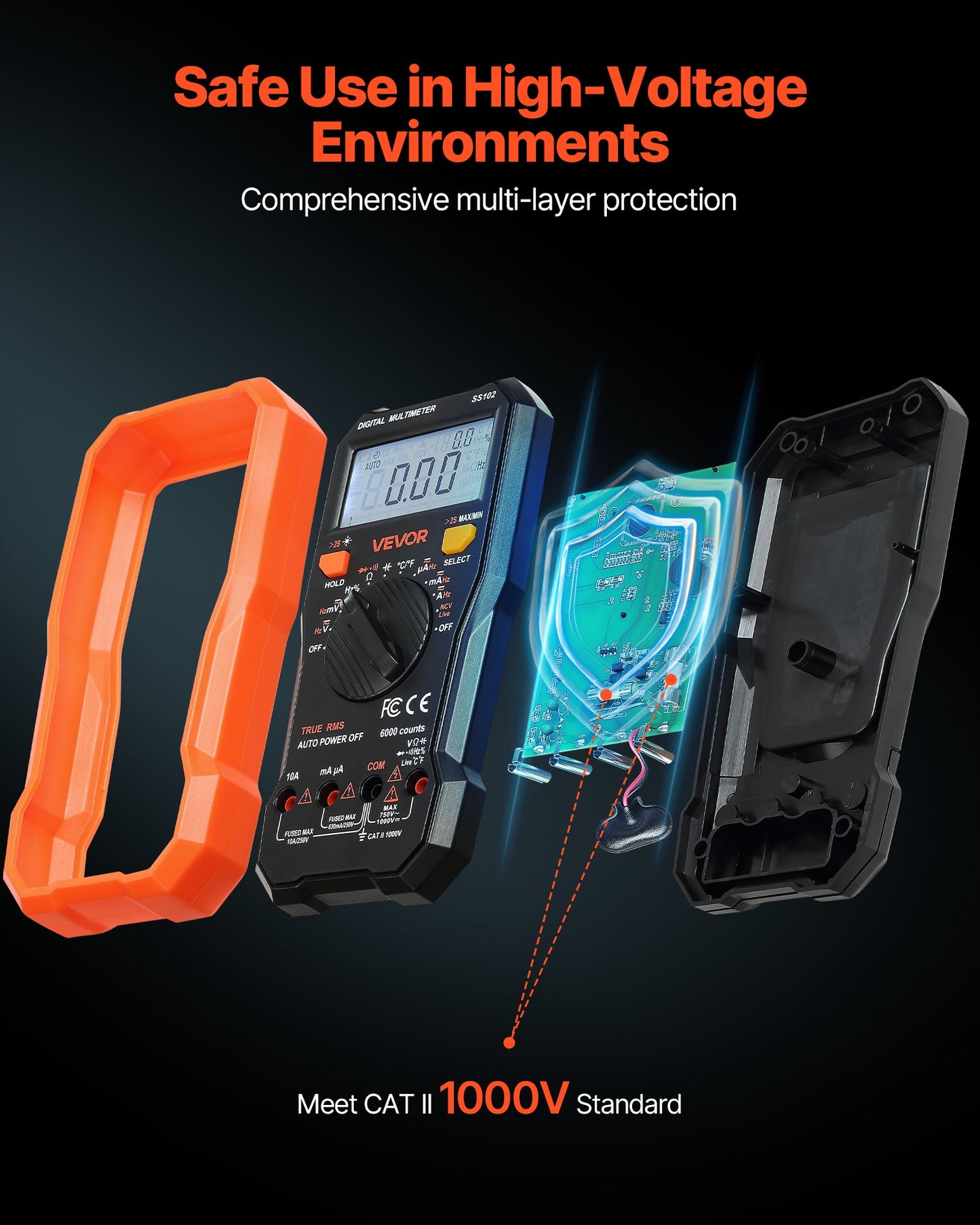 Digital Multimeter, 6000-Count TRMS DC/AC Voltmeter Current Tester, Professional NCV Multimeter for Current Voltage Resistance Capacitance Duty-Cycle Tempetature Diodes Continuity Live Wire Test