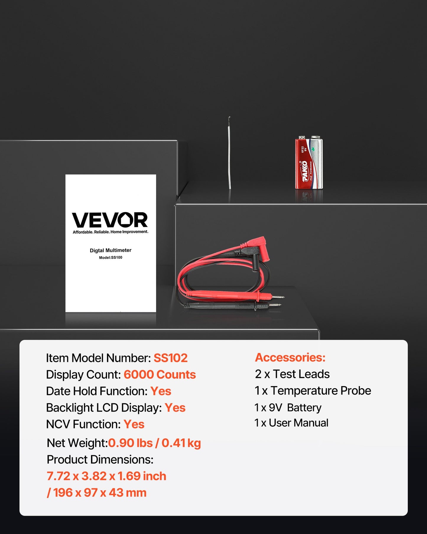 Digital Multimeter, 6000-Count TRMS DC/AC Voltmeter Current Tester, Professional NCV Multimeter for Current Voltage Resistance Capacitance Duty-Cycle Tempetature Diodes Continuity Live Wire Test