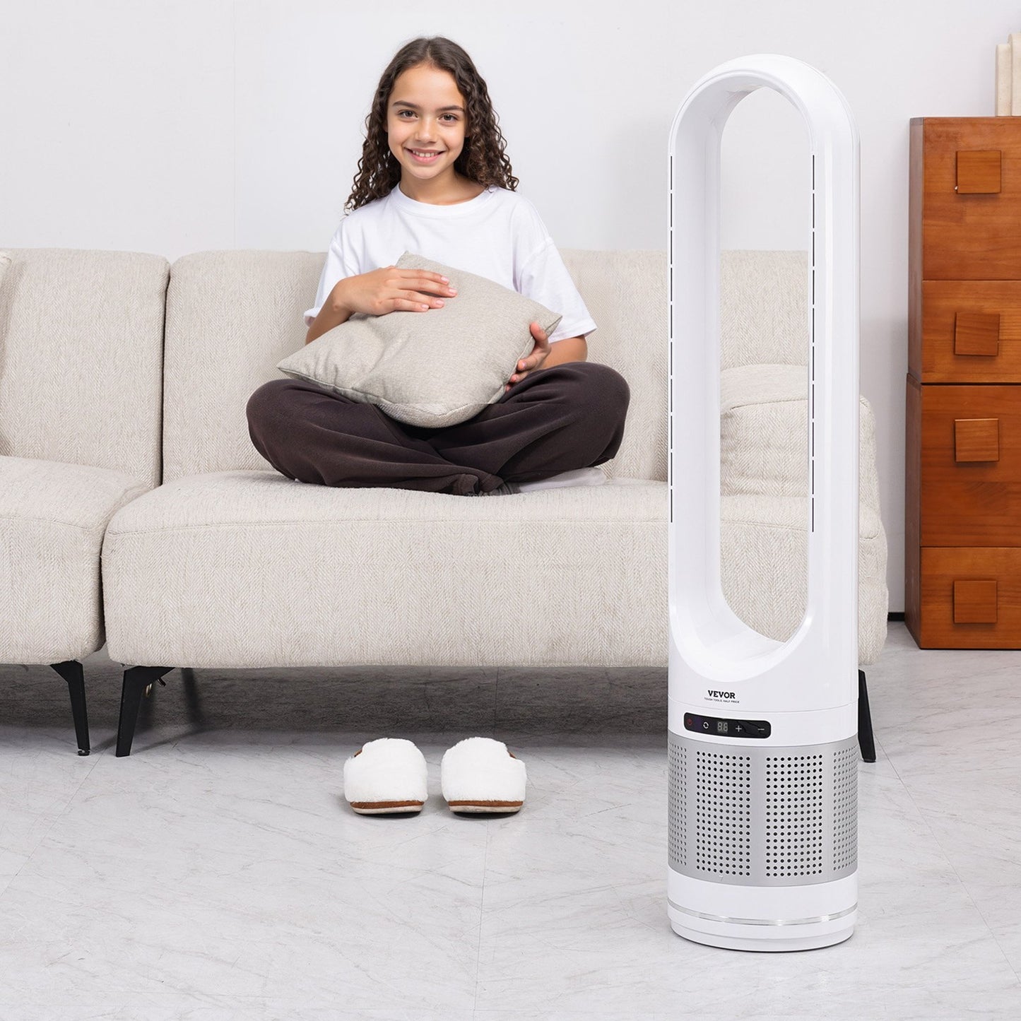 Tower Fan Bladeless, 15.4ft/s Velocity Floor Fan that Blows Cold Air, 80° Oscillating 8-Speed Fans, 8H Timer, Standing Fans with H13 HEPA Filtration, Remote Control & Air Purification Mode