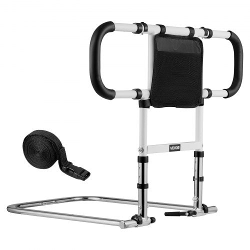 Bed Rail for Elderly, Foldable & Extendable Bedside Assist Rail with Side Handles & PU Handrail, Adjustable Height Carbon Steel Pipe Bedside Cane, Senior Bed Bar Fits King, Queen, Full, Twin