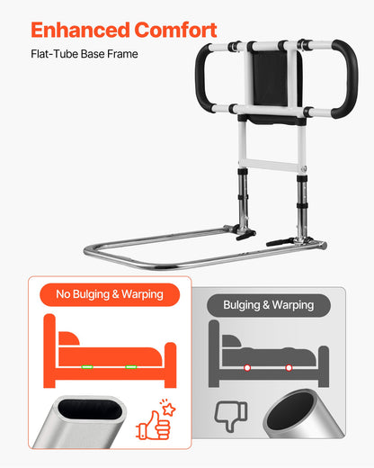 Bed Rail for Elderly, Foldable & Extendable Bedside Assist Rail with Side Handles & PU Handrail, Adjustable Height Carbon Steel Pipe Bedside Cane, Senior Bed Bar Fits King, Queen, Full, Twin