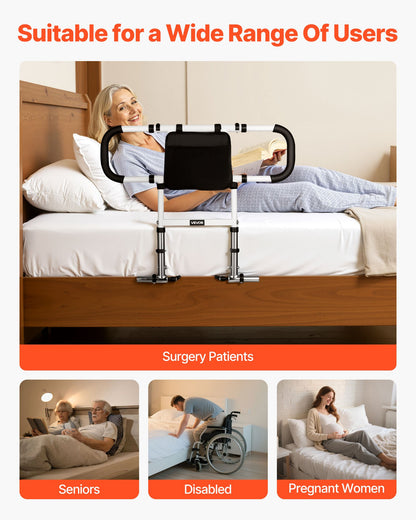 Bed Rail for Elderly, Foldable & Extendable Bedside Assist Rail with Side Handles & PU Handrail, Adjustable Height Carbon Steel Pipe Bedside Cane, Senior Bed Bar Fits King, Queen, Full, Twin