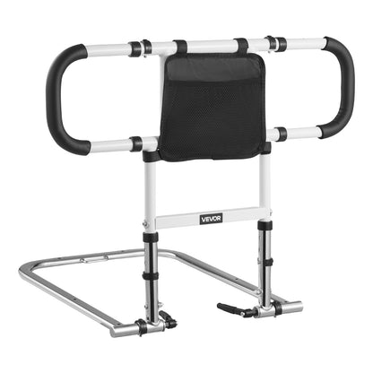 Bed Rail for Elderly, Foldable & Extendable Bedside Assist Rail with Side Handles & PU Handrail, Adjustable Height Carbon Steel Pipe Bedside Cane, Senior Bed Bar Fits King, Queen, Full, Twin