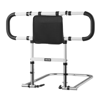 Bed Rail for Elderly, Foldable & Extendable Bedside Assist Rail with Side Handles & PU Handrail, Adjustable Height Carbon Steel Pipe Bedside Cane, Senior Bed Bar Fits King, Queen, Full, Twin