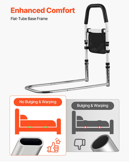 Bed Rail for Elderly, Bedside Assist Rails with PU Handrail, Adjustable Height Pipe Bedside Cane, High-Strength Carbon Steel Bed Bars for Seniors & Patients, Fits King, Queen, Full, Twin