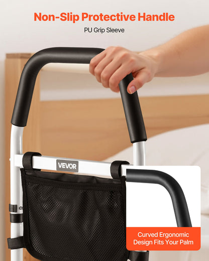 Bed Rail for Elderly, Bedside Assist Rails with PU Handrail, Adjustable Height Pipe Bedside Cane, High-Strength Carbon Steel Bed Bars for Seniors & Patients, Fits King, Queen, Full, Twin