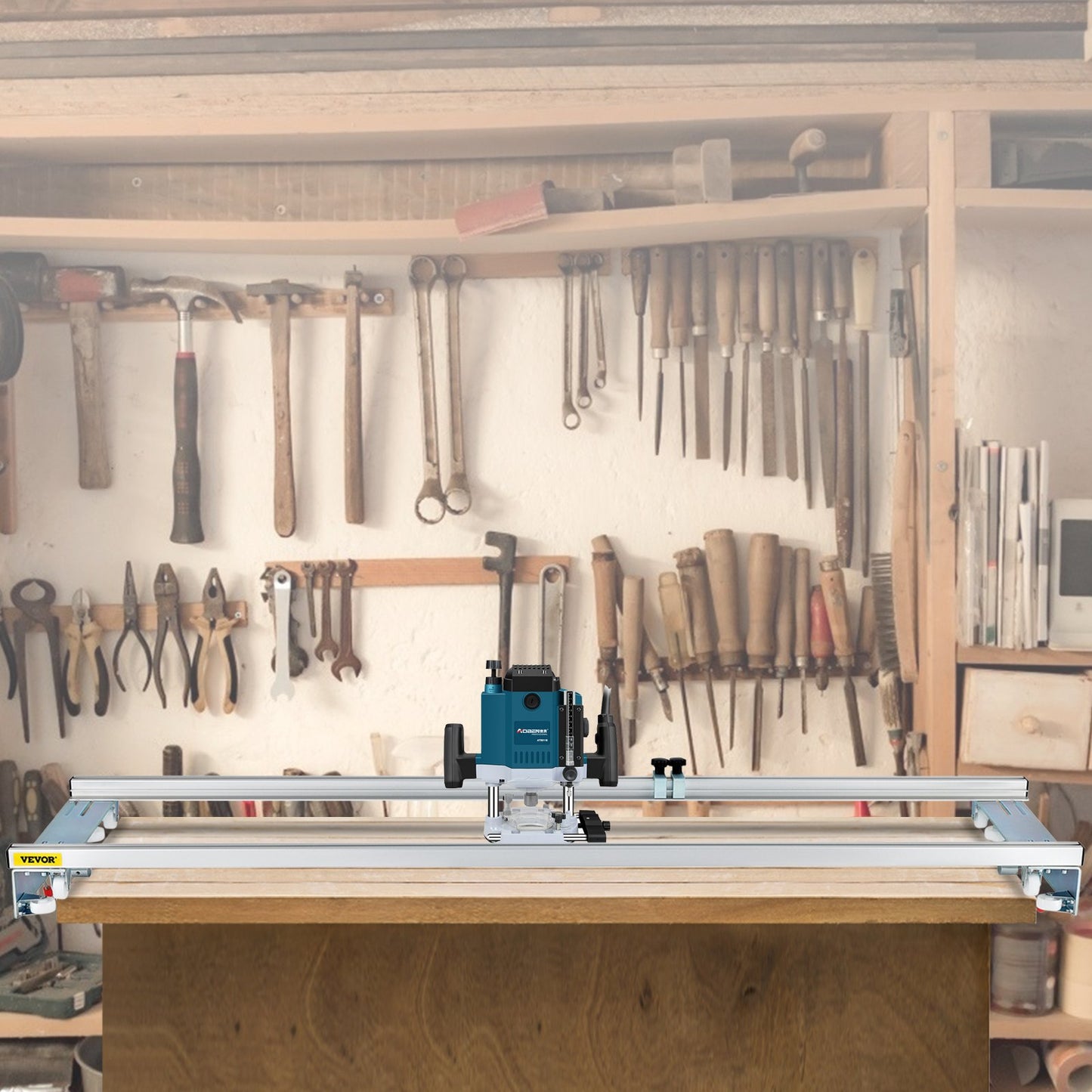 Router Sled, 60 inches / 152.4cm Width, Slab Guide Jig for Woodworking with Locking Function, Portable and Easy to Adjust, Trimming Planing Machine for Wood Flattening, Home DIY