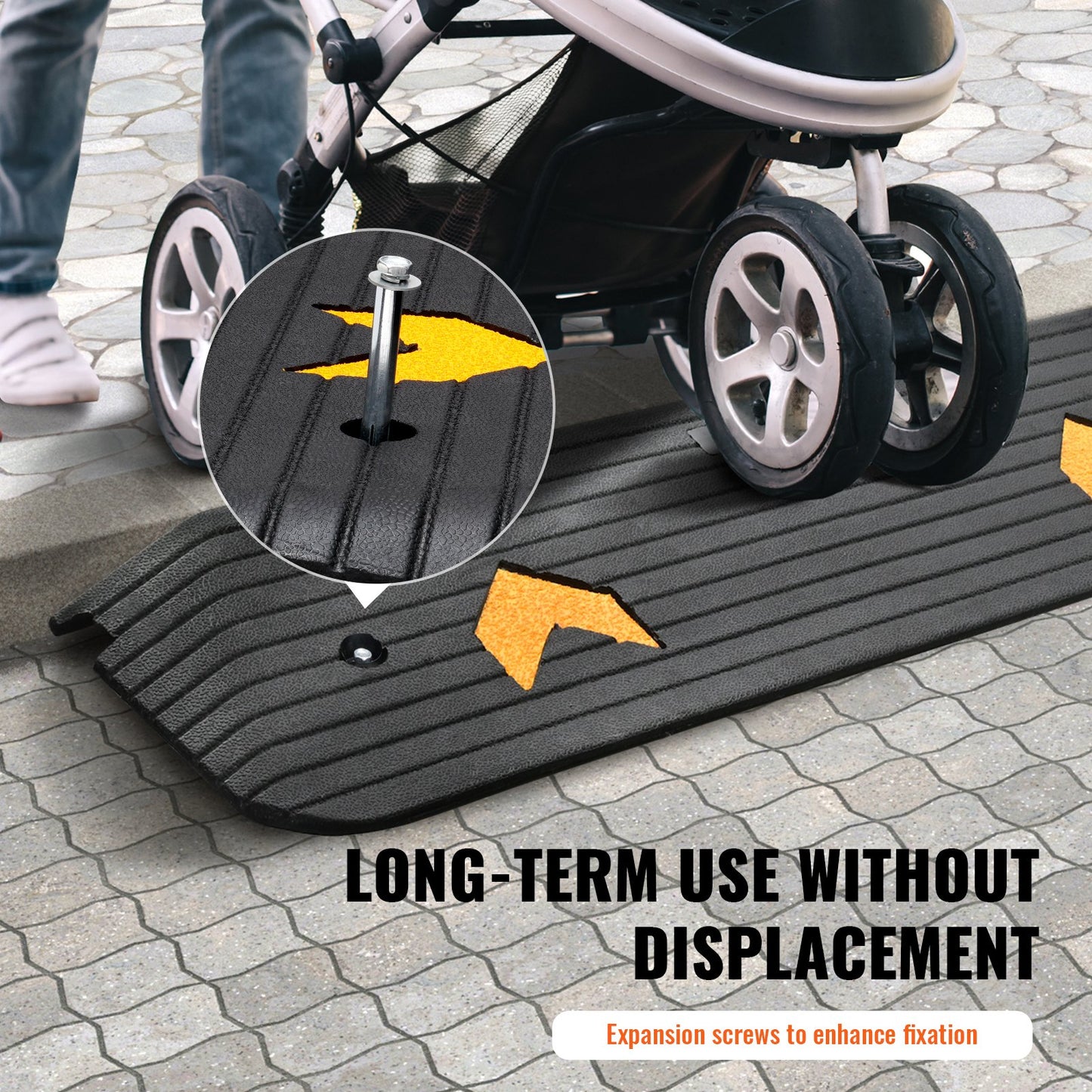 Verbesserte Gummischwellenrampe, 2,5 cm (1 Zoll) Erhöhung, Rollstuhlrampe für Türen, natürliche Bordsteinrampe, Tragfähigkeit 15.000 kg (33.069 lbs), rutschfeste, strukturierte Gummioberfläche, geeignet für Rollstühle und Scooter