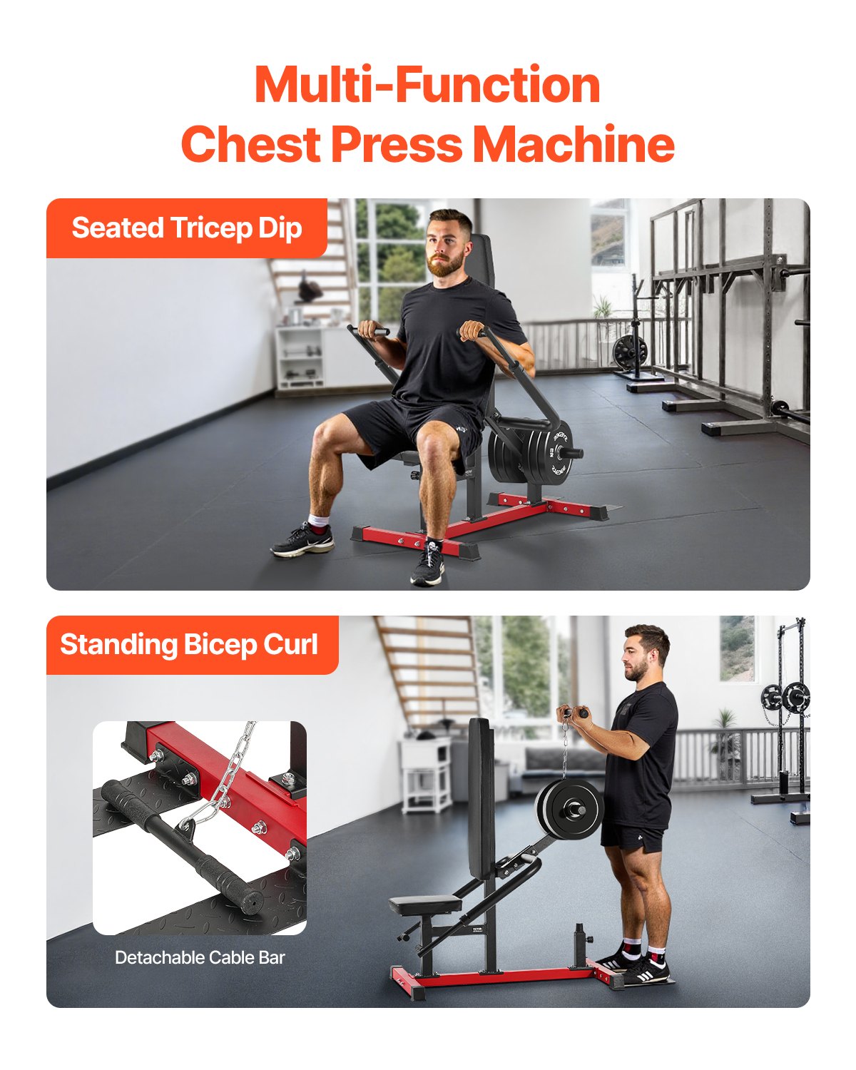 Seated Dip Machine, Tricep Bicep Press Down Machine with Cable Bar, Adjustable Seat, and Backrest, Exercise Equipment for Chest Training, Upper Body Push Fitness Workout, Hold up to 450LBS