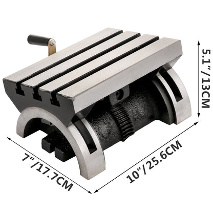 Tilting Milling Table 25.4x17.8 cm(10x7inch) Tilting Angle Milling Machine 0-80°Adjustable Swivel Angle Plate with 3 T-slots and an Adjustable Crank Handle Heavy Duty Tilting Milling Machine for Grinding