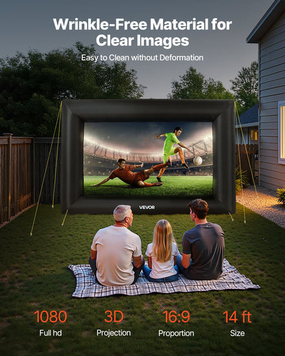 14 ft Inflatable Movie Screen, 600D Washable Inflatable Projection Screen with Portable Storage Bag, Easy Set Up 16:9 Movie Projector for Outdoor Backyard, Home Theater, Theme Party, Pool Fun