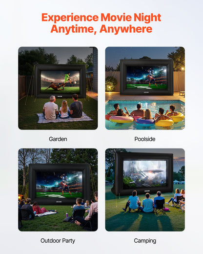 14 ft Inflatable Movie Screen, 600D Washable Inflatable Projection Screen with Portable Storage Bag, Easy Set Up 16:9 Movie Projector for Outdoor Backyard, Home Theater, Theme Party, Pool Fun