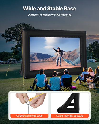 16 ft Inflatable Movie Screen, 600D Washable Inflatable Projection Screen with Portable Storage Bag, Easy Set Up 16:9 Movie Projector for Outdoor Backyard, Home Theater, Theme Party, Pool Fun
