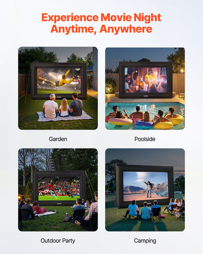 16 ft Inflatable Movie Screen, 600D Washable Inflatable Projection Screen with Portable Storage Bag, Easy Set Up 16:9 Movie Projector for Outdoor Backyard, Home Theater, Theme Party, Pool Fun