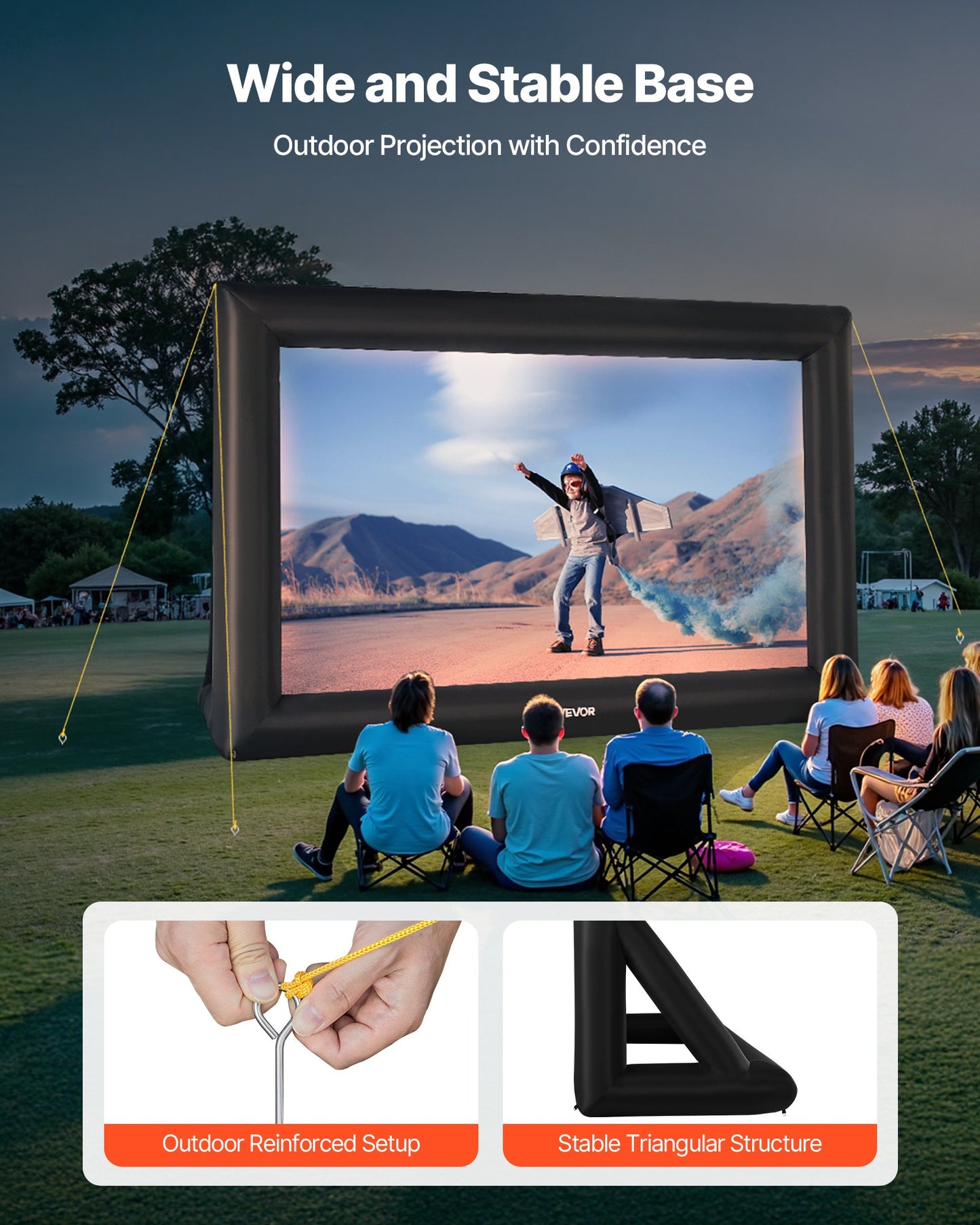 20 ft Inflatable Movie Screen, 600D Washable Inflatable Projection Screen with Portable Storage Bag, Easy Set Up 16:9 Movie Projector for Outdoor Backyard, Home Theater, Theme Party, Pool Fun