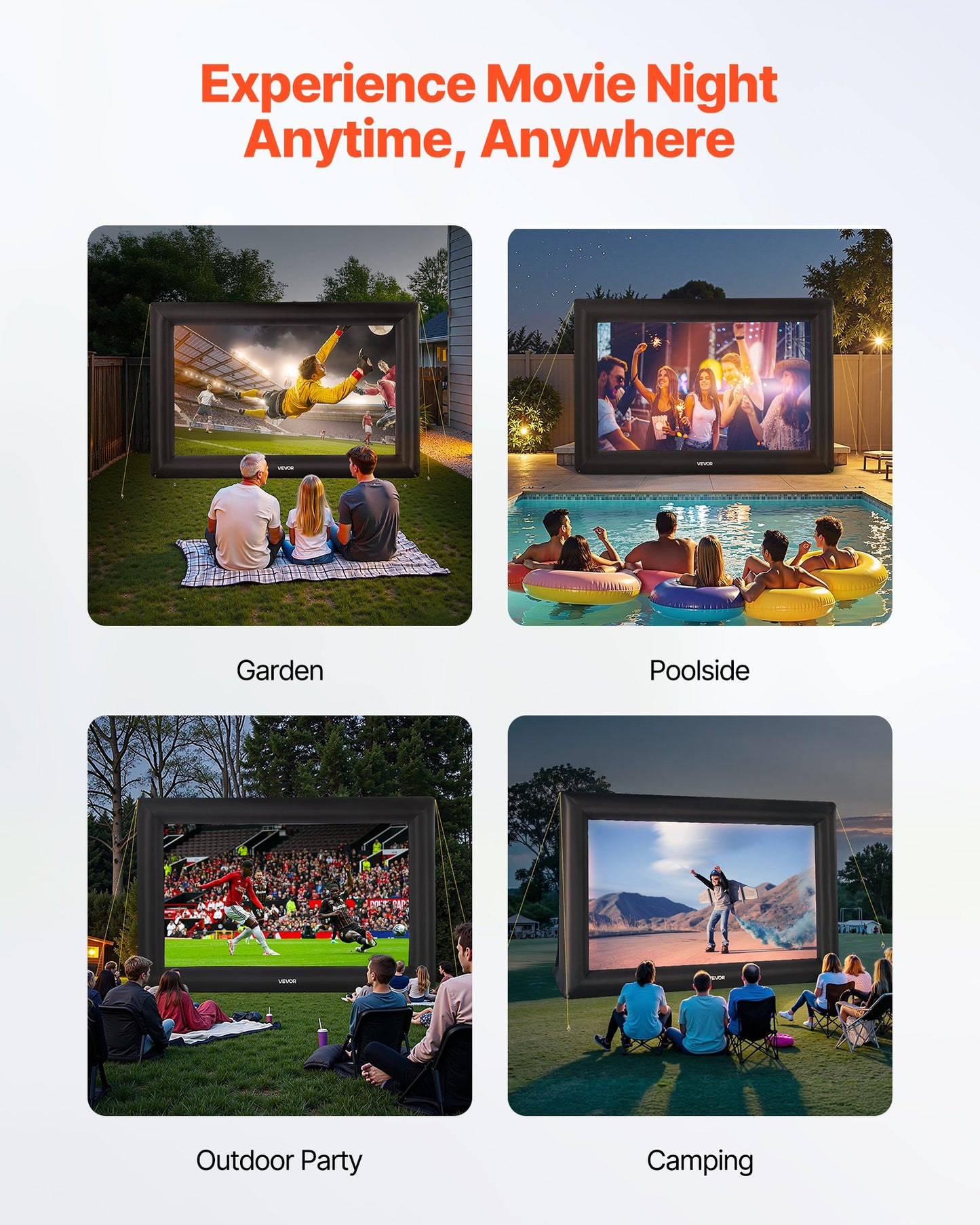 20 ft Inflatable Movie Screen, 600D Washable Inflatable Projection Screen with Portable Storage Bag, Easy Set Up 16:9 Movie Projector for Outdoor Backyard, Home Theater, Theme Party, Pool Fun