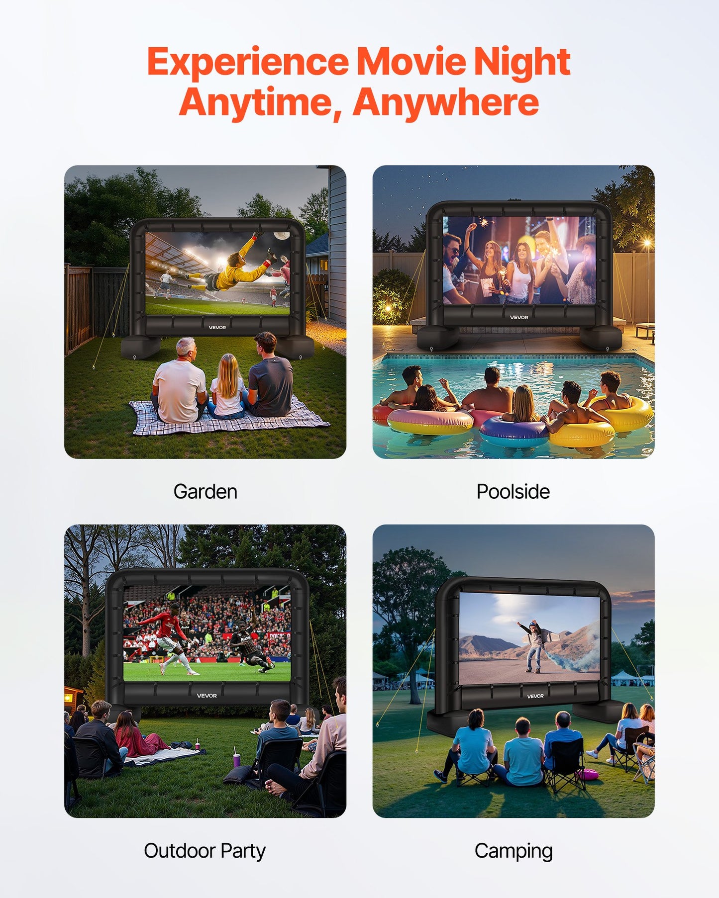 14 ft Inflatable Movie Screen, 600D Washable Inflatable Projector Screen with Portable Storage Bag, 16:9 Easy Set Up Movie Projection for Outdoor Backyard, Home Theater, Theme Party, Pool Fun