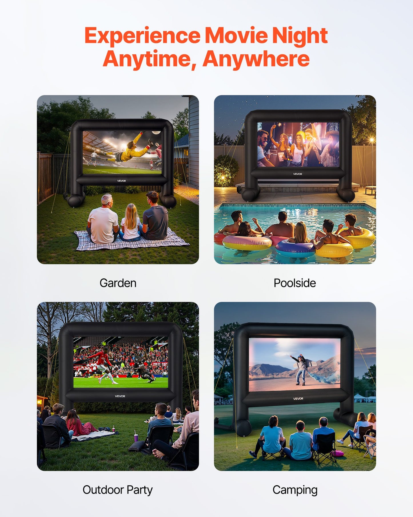 16 ft Inflatable Movie Screen, 600D Washable Inflatable Projector Screen with Portable Storage Bag, 16:9 Easy Set Up Movie Projection for Outdoor Backyard, Home Theater, Theme Party, Pool Fun