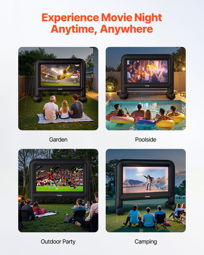 16 ft Inflatable Movie Screen, 600D Washable Inflatable Projector Screen with Portable Storage Bag, 16:9 Easy Set Up Movie Projection for Outdoor Backyard, Home Theater, Theme Party, Pool Fun