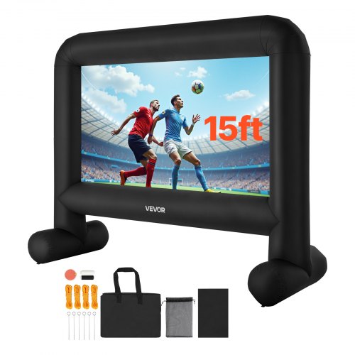 15 ft Inflatable Movie Screen, 600D Washable Inflatable Projection Screen with Portable Storage Bag, Easy Set Up 16:9 Movie Projector for Outdoor Backyard, Home Theater, Theme Party, Pool Fun