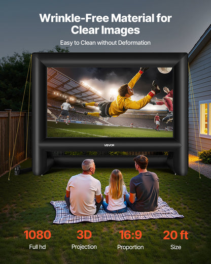 20 ft Inflatable Movie Screen, 600D Washable Inflatable Projector Screen with Portable Storage Bag, 16:9 Easy Set Up Movie Projection for Outdoor Backyard, Home Theater, Theme Party, Pool Fun