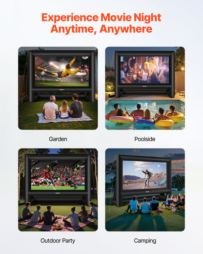 20 ft Inflatable Movie Screen, 600D Washable Inflatable Projector Screen with Portable Storage Bag, 16:9 Easy Set Up Movie Projection for Outdoor Backyard, Home Theater, Theme Party, Pool Fun