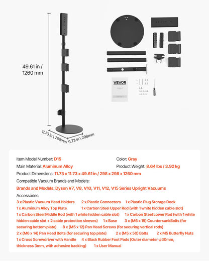 Staubsaugerständer, kompatibel mit den aufrechten Staubsaugern und Zubehör der Serien V7, V8, V10, V11, V12 und V15, stabiler Staubsaugerständer mit 4 Antirutschpads und 3 Clips zur Aufbewahrung von 6 Bürstenköpfen