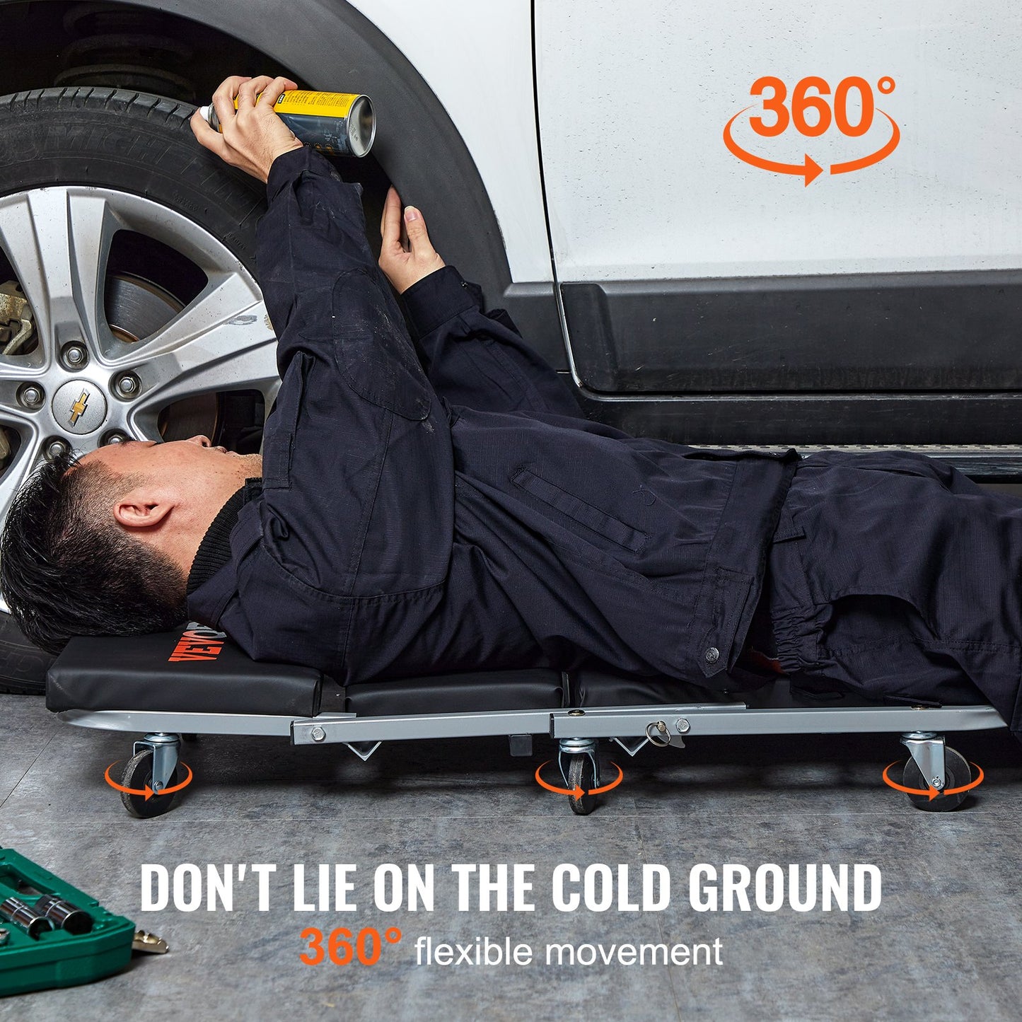 Z-Creeper Sitz, 2-in-1 Roll- und Klapp-Werkstattliege/Hocker, Tragkraft 136 kg, flache Werkstattliege mit 6 Rollen für Garage, Werkstatt, Autoreparatur, zum Liegen oder Sitzen, Schwarz