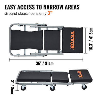 Z-Creeper Sitz, 2-in-1 Roll- und Klapp-Werkstattliege/Hocker, Tragkraft 136 kg, flache Werkstattliege mit 6 Rollen für Garage, Werkstatt, Autoreparatur, zum Liegen oder Sitzen, Schwarz