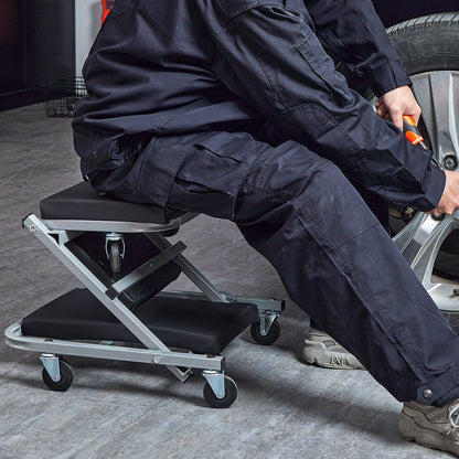 Z-Creeper Sitz, 2-in-1 Roll- und Klapp-Werkstattliege/Hocker, Tragkraft 136 kg, flache Werkstattliege mit 6 Rollen für Garage, Werkstatt, Autoreparatur, zum Liegen oder Sitzen, Schwarz