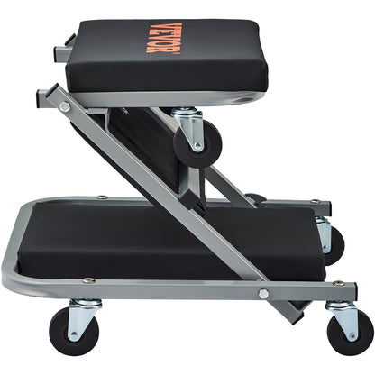 Z-Creeper Sitz, 2-in-1 Roll- und Klapp-Werkstattliege/Hocker, Tragkraft 136 kg, flache Werkstattliege mit 6 Rollen für Garage, Werkstatt, Autoreparatur, zum Liegen oder Sitzen, Schwarz