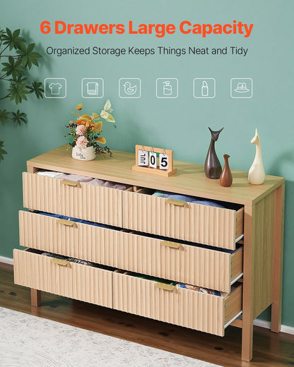 Kommode mit 6 Schubladen, Holzkommode mit Auszugsschienen und Kippsicherung, moderne minimalistische Kommode, Kleiderschrank-Organizer für Wohnzimmer, Flur, Schlafzimmer, Eingangsbereich, helles Holz