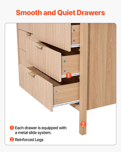 Kommode mit 6 Schubladen, Holzkommode mit Auszugsschienen und Kippsicherung, moderne minimalistische Kommode, Kleiderschrank-Organizer für Wohnzimmer, Flur, Schlafzimmer, Eingangsbereich, helles Holz