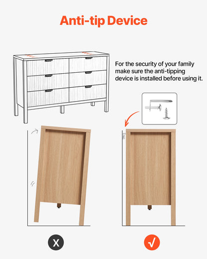Kommode mit 6 Schubladen, Holzkommode mit Auszugsschienen und Kippsicherung, moderne minimalistische Kommode, Kleiderschrank-Organizer für Wohnzimmer, Flur, Schlafzimmer, Eingangsbereich, helles Holz