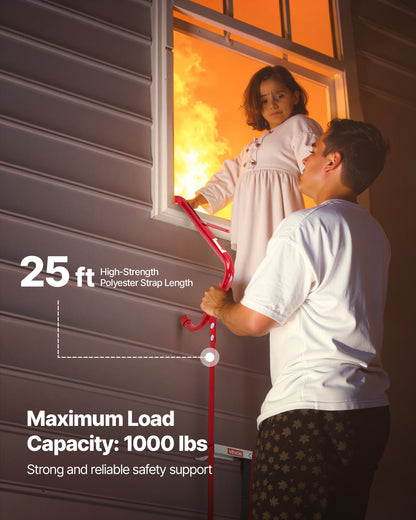 Feuerleiter, 3-geschossige, 7,62 m lange, ausziehbare Notfeuerleiter, leichte Sicherheitsleiter aus Aluminiumlegierung mit robustem Polyestergurt, rutschfesten Sprossen und breiten Stufen, max. Belastung 453 kg