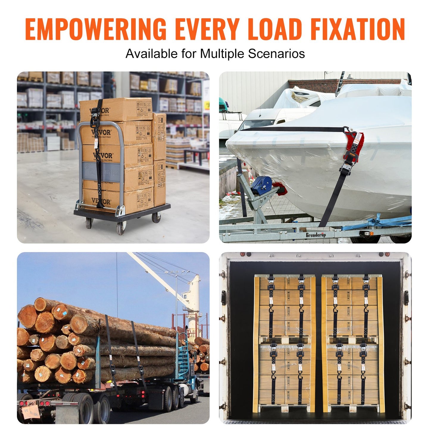 Ratschen-Spanngurte (4er-Pack), max. Bruchlast 2360 kg, inklusive 4 Premium-Ratschen-Spanngurte (4 cm x 2,4 m) mit gepolsterten Griffen, zum Sichern von Ladung, Haushaltsgeräten, Gartengeräten und Motorrädern beim Umzug.