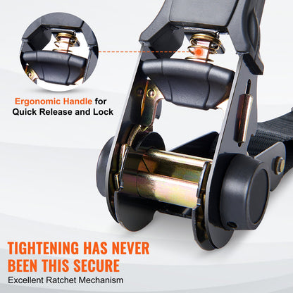 Ratschengurte (4er-Pack), max. Bruchlast 1000 kg, inklusive 4 hochwertiger 2,5 cm x 4,5 m Ratschengurte mit gepolsterten Griffen, zum Sichern von Ladung, Haushaltsgeräten, Gartengeräten und Motorrädern beim Umzug.