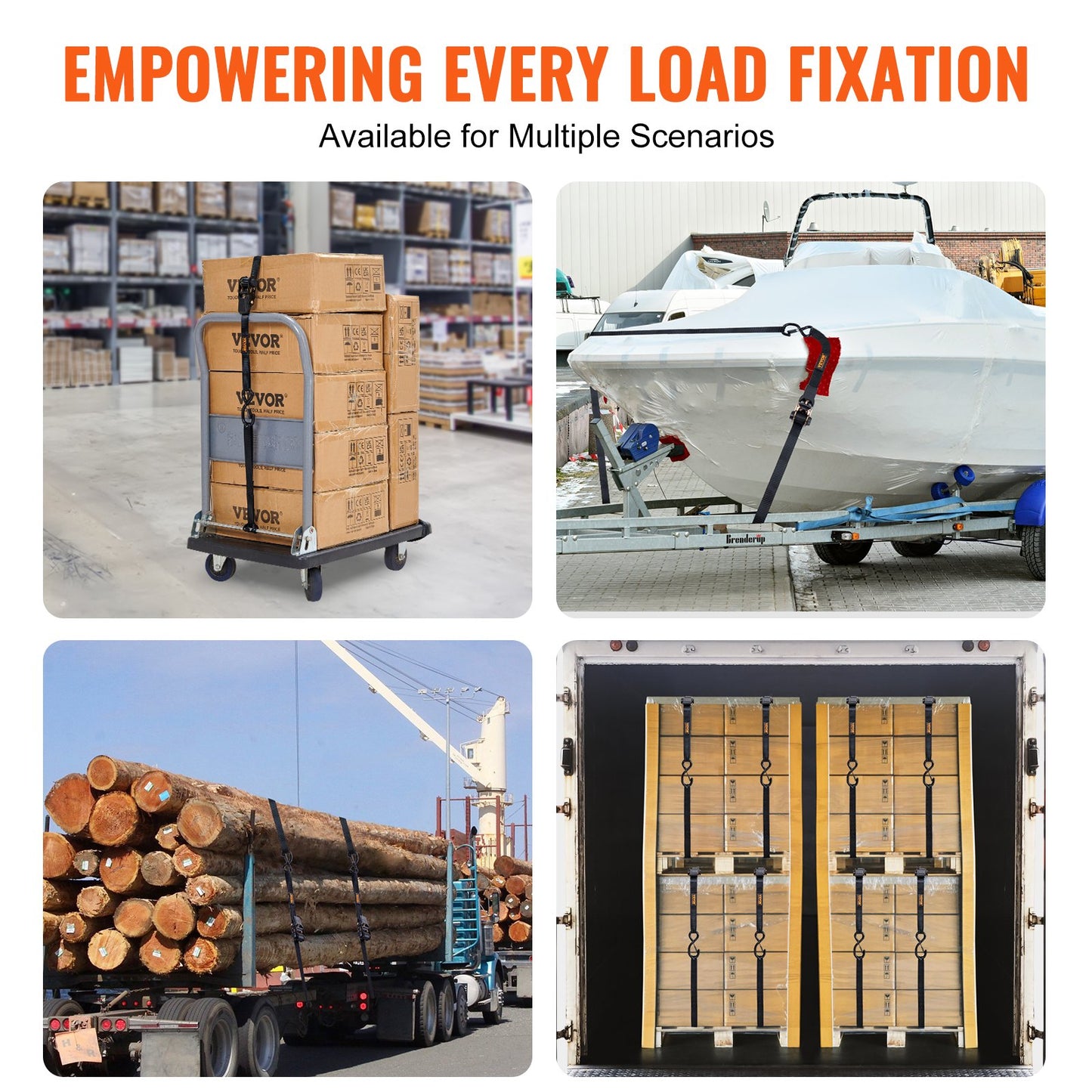 Ratschengurte (4er-Pack), max. Bruchlast 1000 kg, inklusive 4 hochwertiger 2,5 cm x 4,5 m Ratschengurte mit gepolsterten Griffen, zum Sichern von Ladung, Haushaltsgeräten, Gartengeräten und Motorrädern beim Umzug.