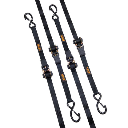 Ratschengurte (4er-Pack), max. Bruchlast 1000 kg, inklusive 4 hochwertiger 2,5 cm x 4,5 m Ratschengurte mit gepolsterten Griffen, zum Sichern von Ladung, Haushaltsgeräten, Gartengeräten und Motorrädern beim Umzug.