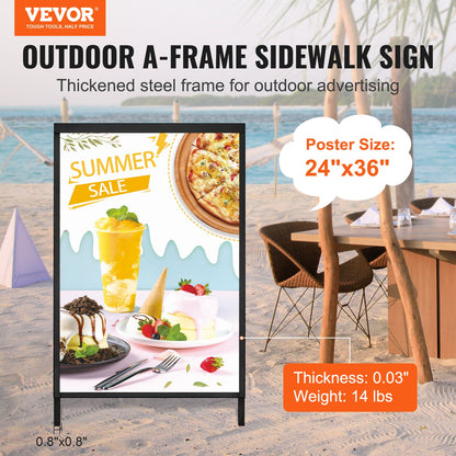 A Frame Sidewalk Sign, 24x36 Inch Heavy Duty Slide-in Signboard Holder, Double-Sided Folding Sandwich Board Signs, Steel Pavement Sign Poster for Outdoor Business Street Advertising (Frame only)