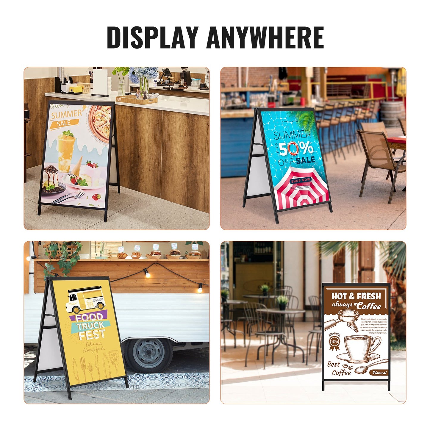 A Frame Sidewalk Sign, 24x36 Inch Heavy Duty Slide-in Signboard Holder, Double-Sided Folding Sandwich Board Signs, Steel Pavement Sign Poster for Outdoor Business Street Advertising (Frame only)