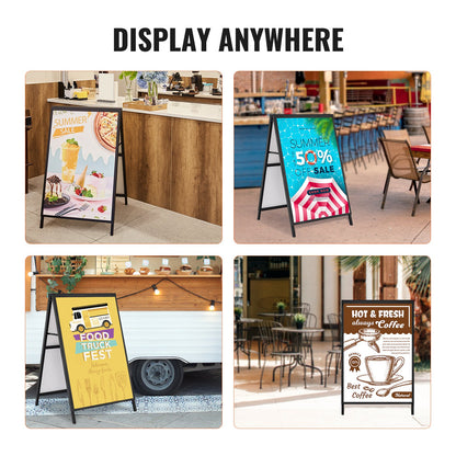 A Frame Sidewalk Sign, 24x36 Inch Heavy Duty Slide-in Signboard Holder, Double-Sided Folding Sandwich Board Signs, Steel Pavement Sign Poster for Outdoor Business Street Advertising (Frame only)