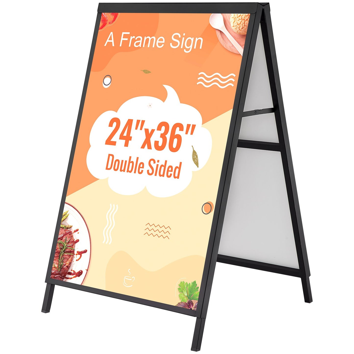 A Frame Sidewalk Sign, 24x36 Inch Heavy Duty Slide-in Signboard Holder, Double-Sided Folding Sandwich Board Signs, Steel Pavement Sign Poster for Outdoor Business Street Advertising (Frame only)