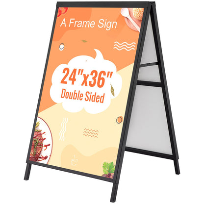 A Frame Sidewalk Sign, 24x36 Inch Heavy Duty Slide-in Signboard Holder, Double-Sided Folding Sandwich Board Signs, Steel Pavement Sign Poster for Outdoor Business Street Advertising (Frame only)