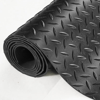 Diamond-Plate Rubber Flooring Roll, 3 mm x 4 ft x 6 ft Garage Floor Mat, SBR Rubber Garage Flooring Roll, Easy to Clean, Diamond Plate Rubber Mat for Under Cars, Garage Industry Gym, Black